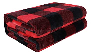 PiccoCasa Karierte Decke Wolldecke Große Decke Tagesdecke Fleecedecke Warme & weiche Wohn- & Kuscheldecke als Sofadecke/Couchdecke Sofaüberwurf Rot&Schwarz 75x100cm