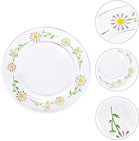 Cabilock Plato de Cristal Templado Diseño de Margaritas para Postre