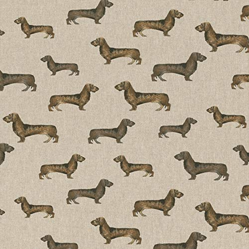 Stoff Meterware Leinenlook Halbpanama - 1 Meter - Dekostoff, Kissen, Tischwäsche, Vorhang, Taschen (Dackel Hunde Jäger Jagd)