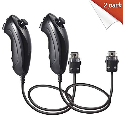 Wii Nunchuk Controller, 2 Packs Ersatz für Nunchuck Controller für Nintendo Wii und Wii U Console-Schwarz