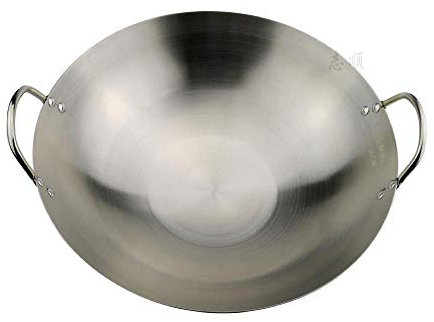 WRMIGN - Padella per wok non rivestita, professionale, grande, con manico in acciaio inox, multiuso, 55 cm