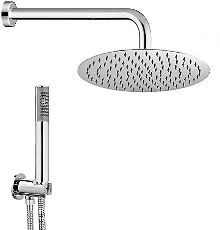 Inbagno Sistema Doccia con soffione in Acciaio, Completo di doccetta, Presa d’Acqua con Supporto e Flessibile