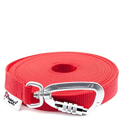 Twinkys Dog Style Hundeleine Schleppleine OHNE Handschlaufe mit Sicherheitskarabiner 20 mm breit für Hunde bis 50 kg 30 Meter, Rot Made IN Germany