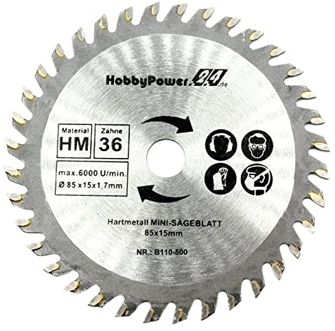 1x HM Sägeblatt Ø 85 x 15 mm 36 Zähne Kreissägeblatt Kreissäge Handkreissäge für Holz Kunststoff kompatibel mit Makita HS301DZ Akku