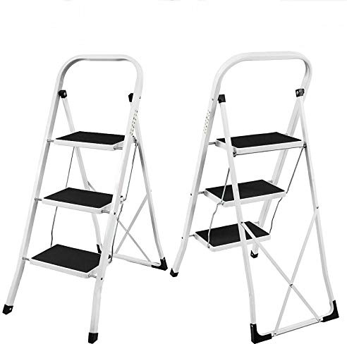 Klappleiter, Stufenleiter 3 Stufen klappbar Stehleiter, Trittleiter, Leiter, rutschfeste Tragbare Klappleiter aus Stahl, Stufenstehleiter leichte Trittleiter Belastbar bis 150 kg belastbar