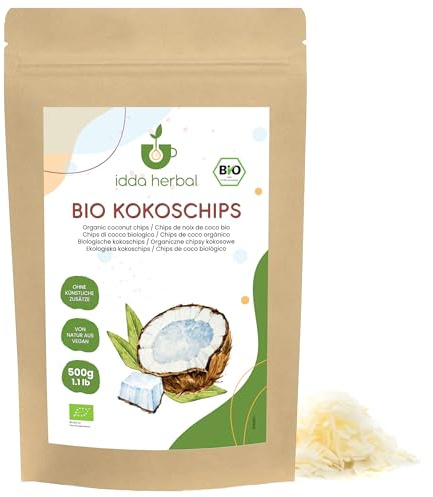 IDDA Herbal Chips de Coco BIO 500g, Chips de Noix de Coco Crues Biologiques non Sucrées, sans Gluten