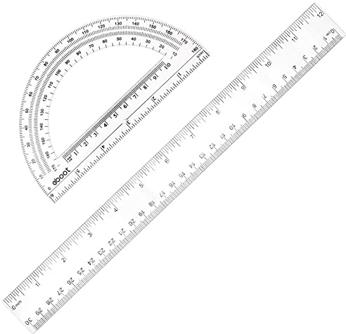 Zonon 2 Pack 12'' Plastic Ruler and 6'' Plastic Protractor Set Clear Ruler Protractor Set Math Geometry Supplies for School Classroom Home Office Drawing(Clear)