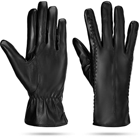 FRIUSATE Leather Gloves Women Fleece Lined Gloves Full Touch Screen Ladies Leather Driving Gloves For Bicycling Walking Shopping
