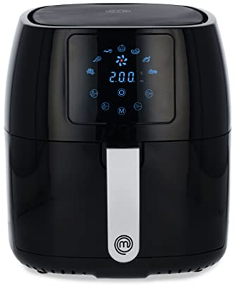 MasterChef Airfryer 4.5L, Small Air Fryer for 2 People, Compact Air-fryer with Digital Display, 7 Cooking Presets, Fully Adjustable Temperature up to 200°C, Non-Stick Interior, 1400W, Black