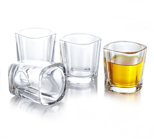 QUAFFER Square Shot Glasses Heavy Base 2oz (Set of 4) – Modern Shot Glass – Classic Whisky Vodka Tequila Sherry Brandy Cordial Mini Snifters Glasses - Perfect for Parties, Bars, Events, Home Bar