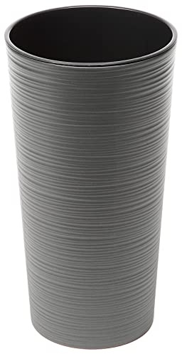 Tymar Blumentopf mit Einsatz, Blumenkübel aus Kunststoff, Übertopf, Pflanzkübel, Gross, Runde Form, Meißel-Optik, Innen- und Außenbereich, Garten, Balkon, Terrasse, Haus (Graphit Hoch, ø 30cm)