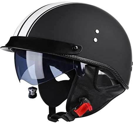 Smilfree Motorrad Halbhelm Retro Motorradhelm Halbschalenhelm mit ECE Rollerhelm Cruiser Chopper Erwachsene Herren Damen Motorrad Jethelm mit Visier (L/(59~60cm), D)