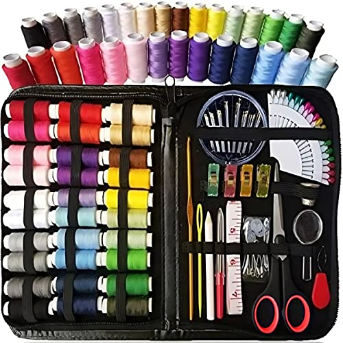 Retoo Nähzubehör, 112 Teilig Nähset, Reise Nähzubehör mit Tragetasche, Mini Nähset für Hause, Reise, Camping & Notfall gefüllt mit Nähnadeln, Fingerhut, Maßband, Schere, Gewinde, Mini Reisenähzeug