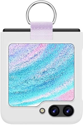 EASSGU Coque Skin-Touch avec Anneau Métallique pour Samsung Galaxy Z Flip5 / Samsung Galaxy Flip 5 2023 (6.7) - Blanc.