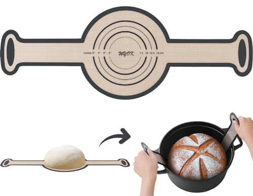 WYOK Upgraded Silicone Bread Sling Dutch Oven Liners Sourdough Baking Supplies Reusable Non-Stick Bread Mat Cast Iron Sheet Extra Long Handles (Grey, 1), WY-13