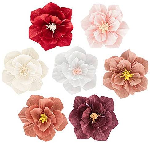 LICHENGTAI 7 Stück Papier Blumen Seidenpapier Pompoms Deko Fasching Dekos Handgefertigte Pompons Deko Rosa Braun Pastell Beige für Party Deko Hochzeitsdeko Vintage Babypartys Geburtstage