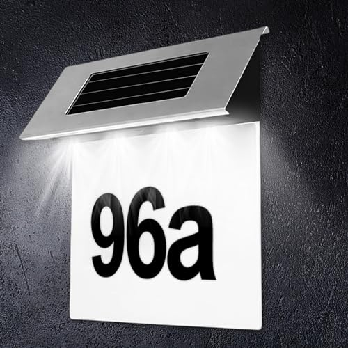 Numero civico illuminato a energia solare, in acciaio inox, con 4 LED, numero civico solare, per esterni, impermeabile, con interruttore crepuscolare, numero civico a LED, con numeri da 0 a 9 e