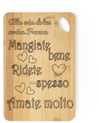 Vestipassioni tagliere PERSONALIZZABILE in legno di bambù con frasi a scelta idea regalo per ogni occasione (Mangiate bene, 15x20cm)