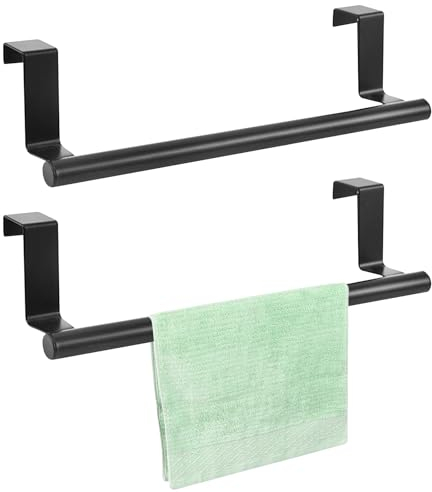 Pizsieat 2 Stück 36cm Tür Handtuchhalter Ohne Bohren Schwarz Türhandtuchhalter Küche Geschirrtuchhalter zum Einhängen Handtuchstange Tür für Badezimmer Küche Schranktür