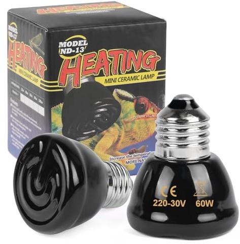 Adiwo Ampoule Céramique Chauffante Lampe 220V, 2PCS E27 60W Lampe Chauffante Reptiles Noire, Durée de vie 20 000 Heures, Lampe Infrarouge Chauffante pour Animal Lézard, Tortue, Poussin, Serpent