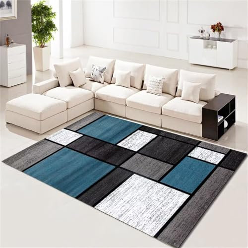 RUGMRZ Kurzflor Teppich Küchen Teppiche grau-blaues geometrisches Design Schwarze Linie Dekoration Wohnzimmer Zubehör verschleißfest Flickenteppich Waschbar 70X140CM