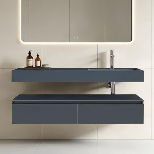 doporro Waschtisch mit Unterschrank 150x48x25cm mit Waschbecken Anthrazit matt