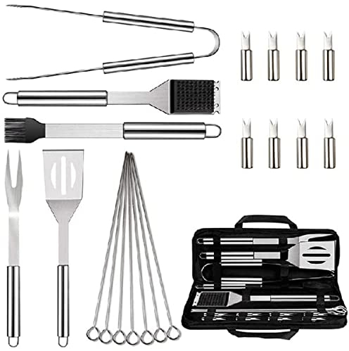TGGOHIGH 20er-Pack BBQ-Grillzubehör-Werkzeugset, Zubehörset für Flache Grillplatten, Edelstahl-Grillset mit Oxford-Stoffbox für Camping/Küche, Grillutensilien