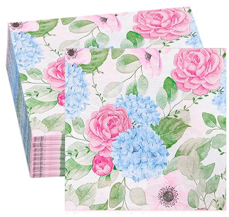 GROVBLE 40 Stück Servietten Blume, Serviette Blumen Servietten Blumen, Servietten frühling Ideal für Hochzeit,Party, Tischdeko, Geburtstag, Wiedervereinigung, Servietten Mädchen 33 x 33cm