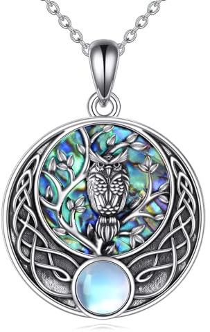 KQF Eule Kette für Damen Sterling Silber Eule Schmuck Mondstein Anhänger Geschenke für Damen Mädchen