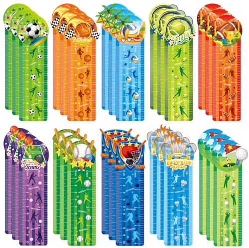 JSRQT 30 Stück Ball Papier Lesezeichen Set, 10 Style Sports Papier Lesezeichen mit Lineal für Kinder, Verschiedenes Lesezeichen aus Papier Kreative Geschenk Bookmark für Teenager Freunde Schüler