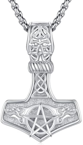 REDSUN Keltisches Halskette 925 Sterling Silber Pentagramm Mjolnir Odin Thors Hammer Anhänger Wikinger Keltisches Knoten Kette Schmuck ViKing Amulett Nordischer Geschenk für Herren Damen