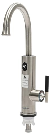 OUBUBY Robinets avec chauffe-eau instantané - Robinets électriques - Robinets d'évier avec affichage LED - Robinets pivotants à 360° - Pour maison, cuisine, salle de bain - Argenté
