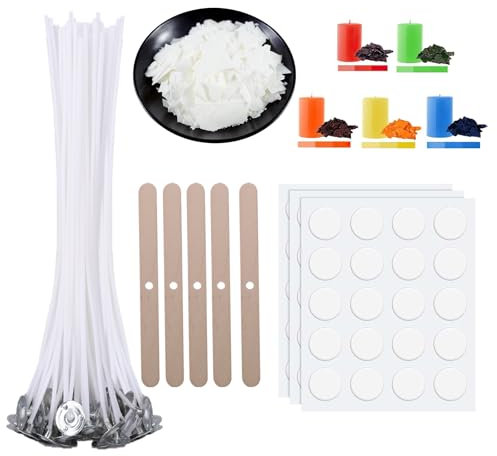 Scentoria Kerzen Selber Machen Set, Kerzen Selber Machen, Kerzenwachs zum Gießen, Sojawachs für kerzen 300g, 50 Kerzendochte, 5 Kerzenfarbe, 50 Kerzen Aufkleber, 5 Dochthalter, Candle Making Kit B