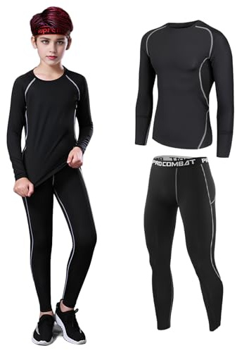 Shengxi Intimo Termico Bambini, Intimo Funzionale Set da Bambina e Bambino Intimo Traspirante Asciugatura Rapida Completo Termico Bambino Calcio Intimo Sportivo per Sci (Grigio, 26/125-135 cm)