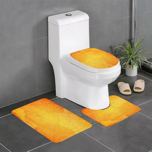 EYLOZS Badezimmerteppich Set 3 Teilig Waschbar rutschfeste Badematte Toilettenmatte Weich Saugfähige Badteppiche,Indisches Stammesmuster in Orange