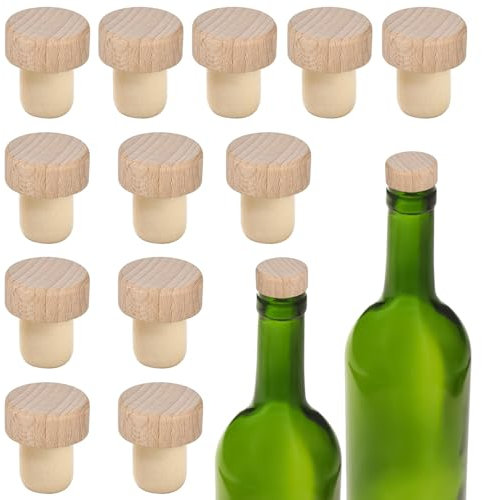 SKENGWEL 12 Stück Weinflaschen-Korken,Flaschenkorken, T Förmiger Griffkorken,wiederverwendbar Holz Kork Stopper Verschlüsse Ersatz Wein，T Förmiger Stopper für Wein Bier Flasche