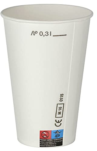 VEPATIM 200 Kaltgetränkebecher Pappbecher weiß mit CE Eichstrich 300 ml