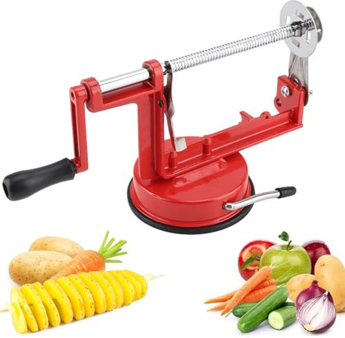 Cortador manual de patatas en espiral, manivela manual de acero inoxidable, cortador manual de patatas fritas en espiral, base de succión, herramienta cocina para frutas verduras