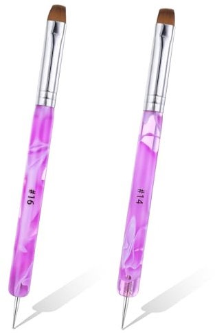 Lot de 2 pinceaux à ongles en acrylique à 2 voies avec outils de pointillage pour nail art French manucure pour salon de manucure (taille #14 et #16)