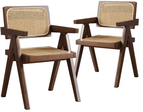 Rattan-Sessel für Esszimmer, Küche, Outdoor, rutschfest, robust, langlebig, Bambus-Akzentstühle mit Armlehnen, perfekt für Schlafzimmer, Wohnzimmer, Lesezimmer, 2 Stück