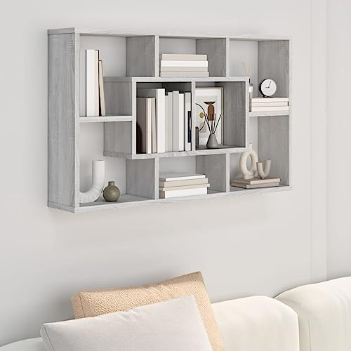 Myheimly Wandregal, Wandablage mit viel Stauraum, Hängeregal für Wohnzimmer, Schweberegal Bücherregal Büroregal Regal, Holzwerkstoff Grau Sonoma