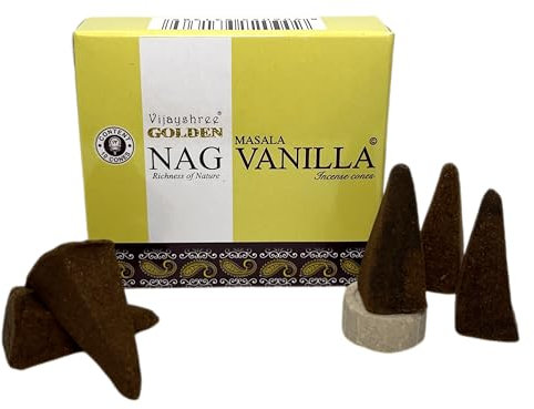 Conos Vainilla Golden Nag Vijayshree - Cajita de 10 Conos de Incienso - HOSTENATURA