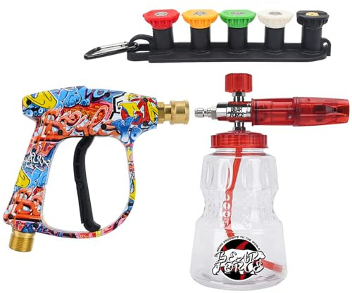 Bear Force Pistola ad acqua per idropulitrice M22-ID14 mm e 1/4 a sgancio rapido, bottiglia da 1 l, perfetta per lavaggio auto e pulizia cortile, per la pulizia dell'auto