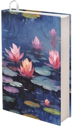Kuiaobaty Monet Buchumschläge mit Wasserlilien-Druck, Aquarell-rosa Blume, Ölgemälde, dehnbare Bücher, Stoff für Taschenbuch, Hardcover, Buchhülle
