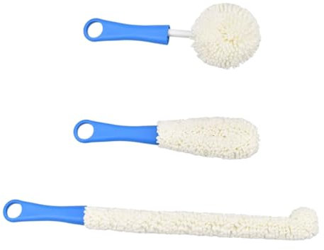 ORFOFE Cup Cleaning Brush Set 3pcs Blue Flexible Wine Glass and Stemware Cleaning Brushes Sponge for Household and Kitchen