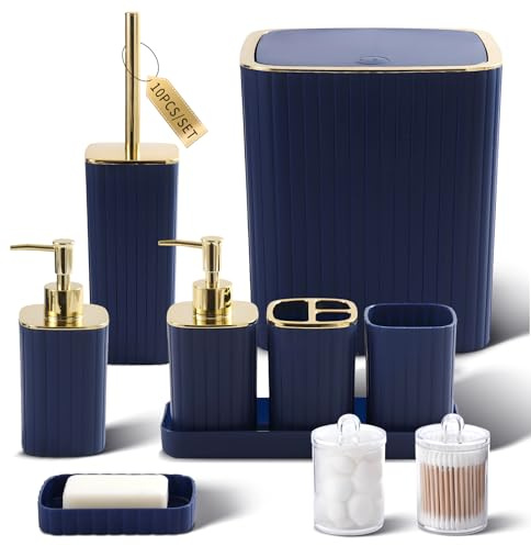 XLHOMO Bathroom Accessories Set - Gorgeous Navy Blue Bathroom Set, 10PC