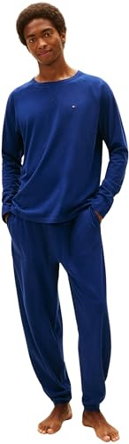 Tommy Hilfiger Uomo Set Pigiama Jersey Pj Set Cuffed Lungo, Blu (Preppy Navy), M