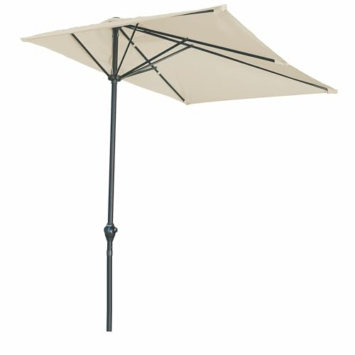 Halber Sonnenschirm für Balkon/Wand, 250 x 125 x 227 cm, aus Karbonstahl, 5 verstärkte Rippen, Taupe, Half Cuba Esté