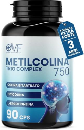 OVF Citicolina Integratore Metilcolina Trio Complex 90 Cps, Integratore Memoria e Concentrazione per supporto delle Funzioni Cognitive, Nootropico con Colina Bitartrato, Citicolina e Ergotioneina