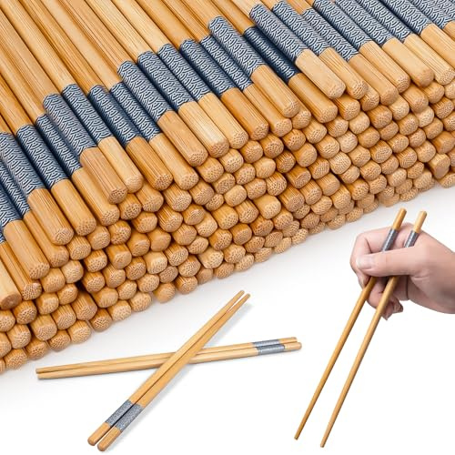 100 Pairs Reusable Bamboo Chopsticks, 24 cm Natural Wooden Chopstick Bulk, Classic Japanese & Chinese Style Bamboo Chopsticks, Non-Slip & Dishwasher Safe Chop Sticks for Restaurant, Kitchen, Home